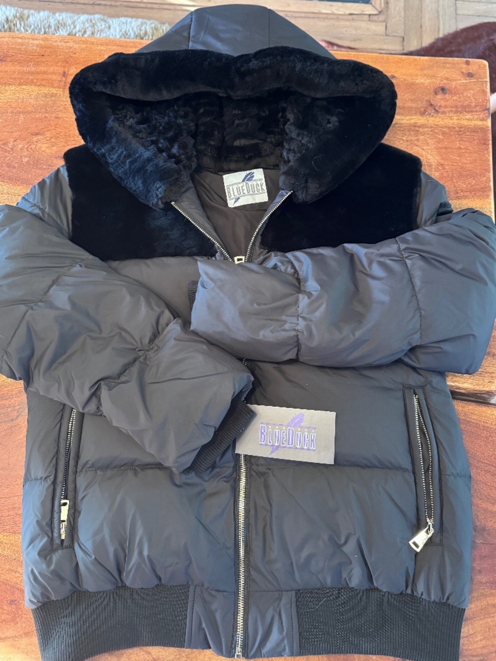 Blue Duck Women’s Down & Shearling Puffer Jacket – Black – Size M – NWT